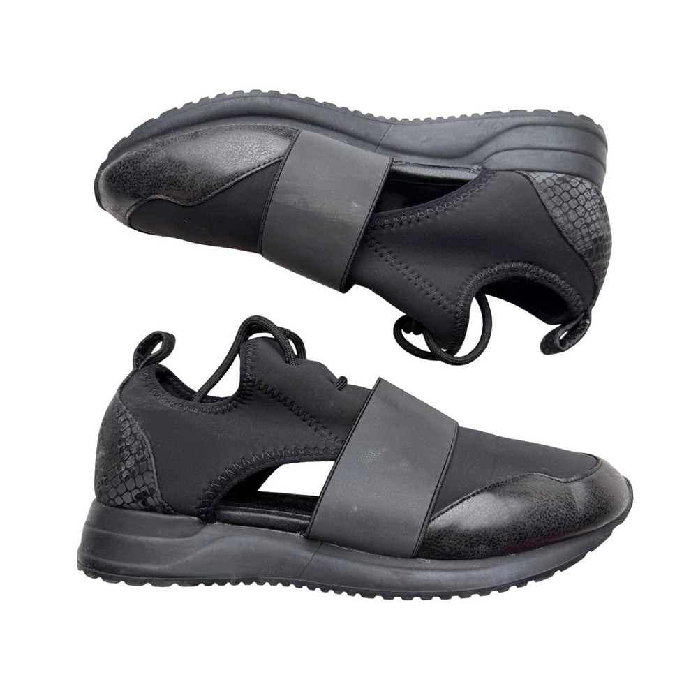 Aldo Neoprene Sneaker's Black Mixed Media Cutout Cybercore Matrix Edgy W8.5 M6.5